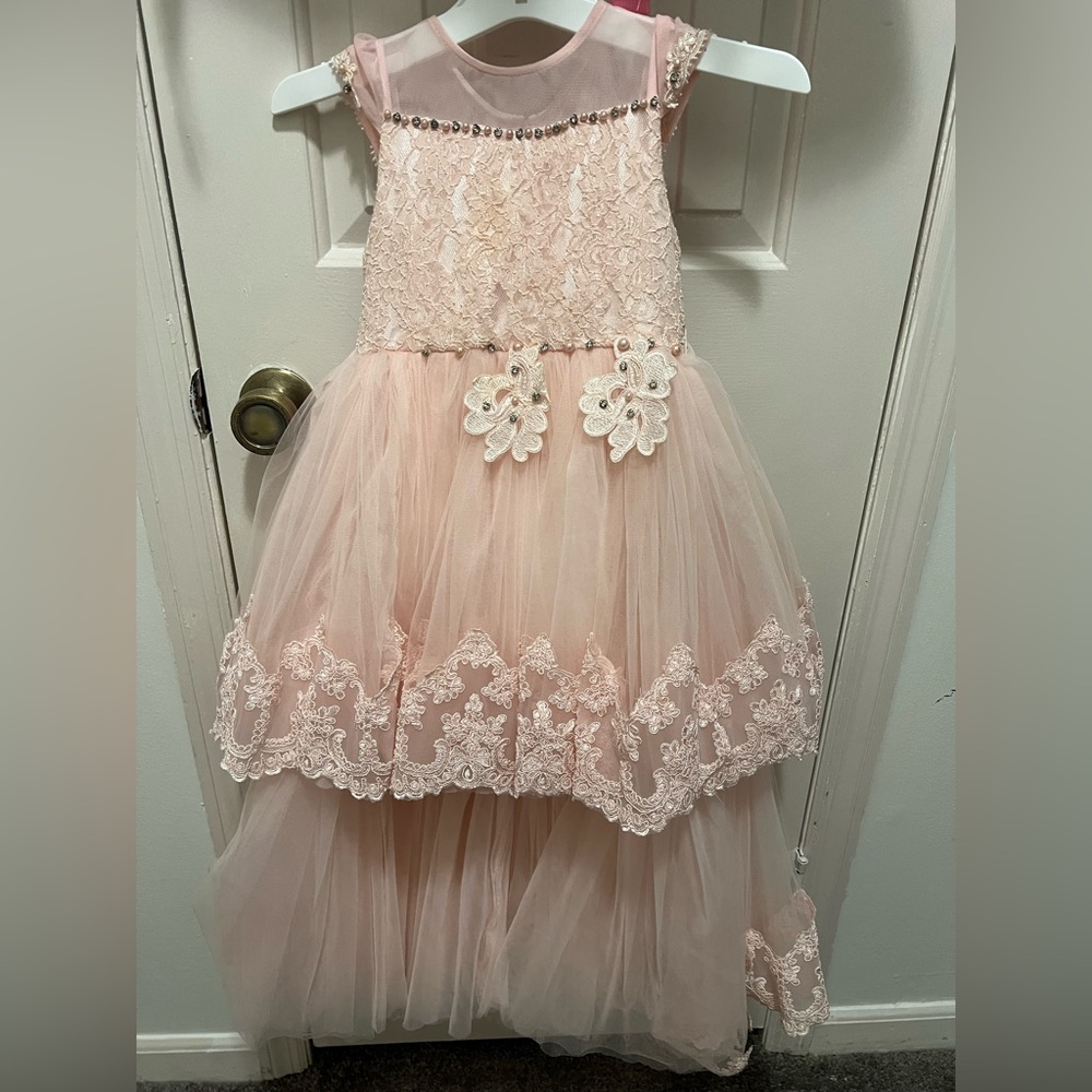 Elegant Pink Lace Flower Girl Dress - Picture 2 of 8